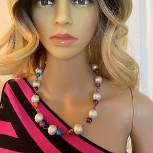 Pearl colorful necklace and pearl bracelets
